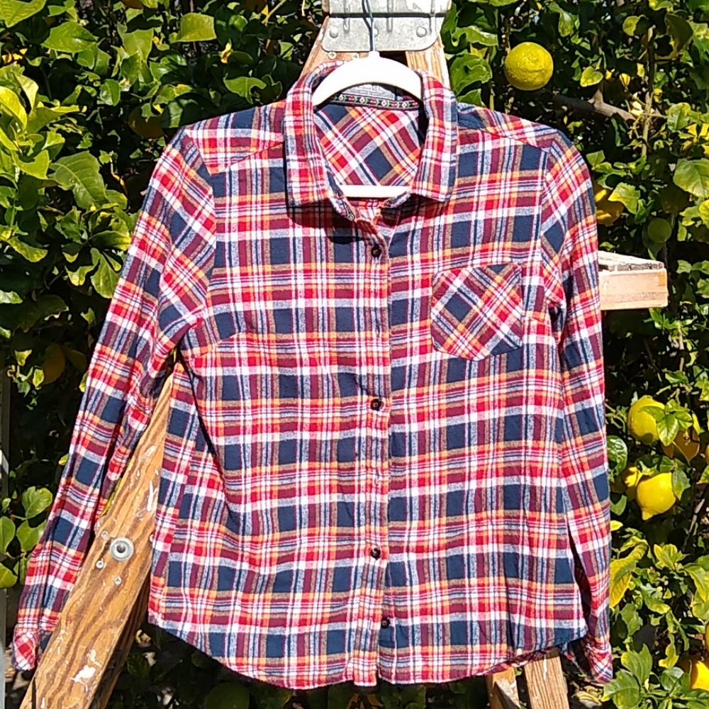 Cinema Club Plaid Flannel Button Down Flannel Top